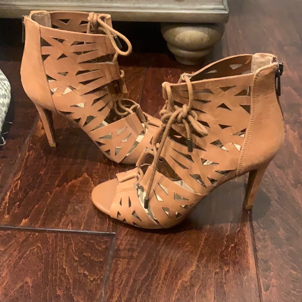 Jessica Simpson brown/tan stilettos with lace up